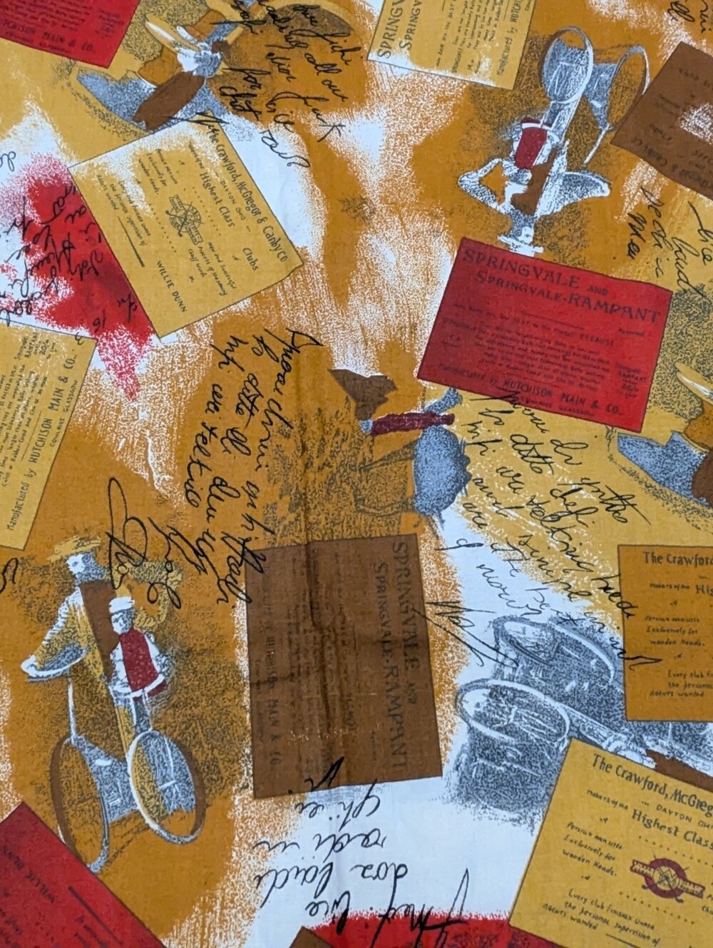 Vintage-Style Cotton Quilting Fabric - Golf Themed - 46"x42"